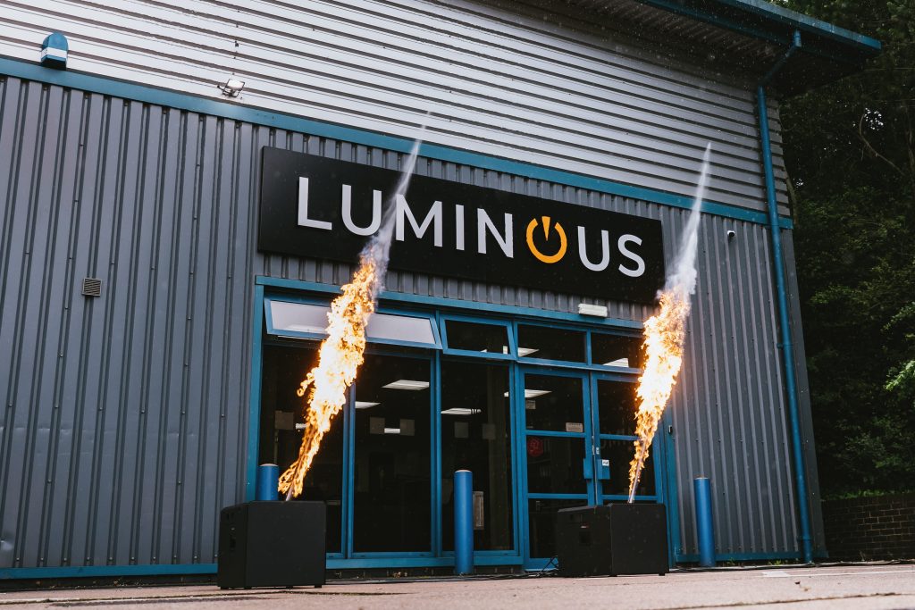 Flames in front of Luminous workshop